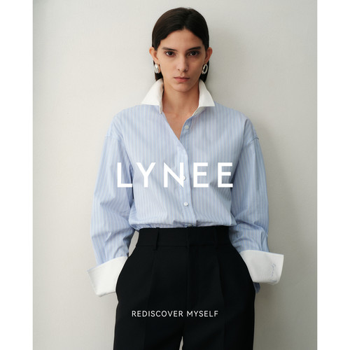 LYNEE【慢调巴黎】撞色领蓝色条纹衬衫女春夏棉混纺百搭休闲上衣