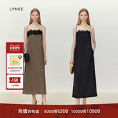 LYNEE 100%高支绵羊毛蕾丝吊带连衣裙女2025年夏新款 气质显瘦长裙