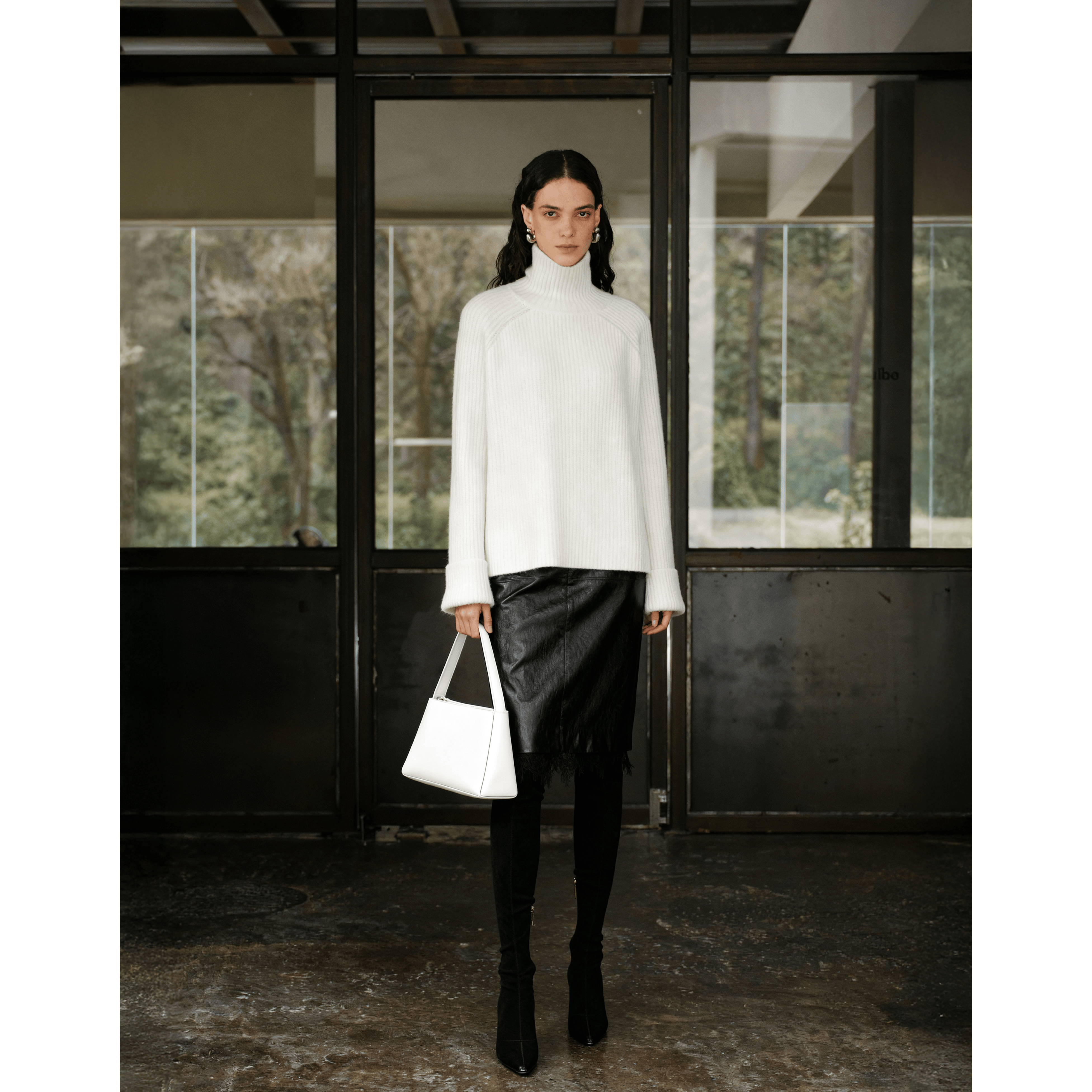 LYNEE【经典毛衣】黑标系列 纯羊绒高领坑条毛衣 简约套头针织衫