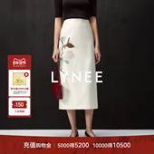 晕染梨花印花半身裙女2025秋新款 LYNEE 东方美学 气质直筒半裙