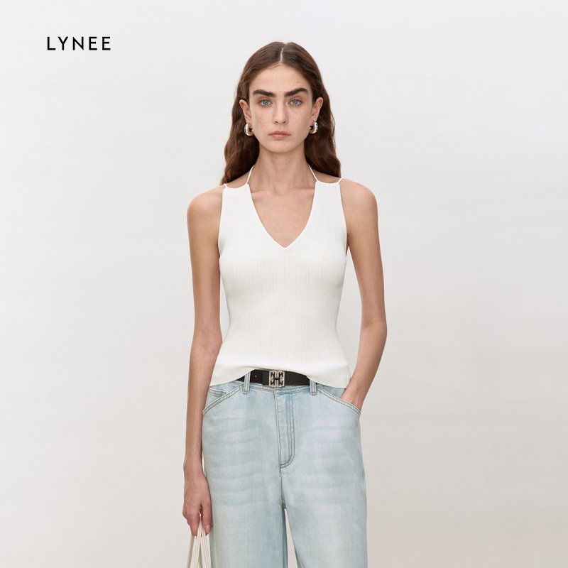 LYNEE 双肩带简约V领修身内搭针织吊带女百搭背心外穿上衣