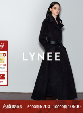 LYNEE【女主角】韩系千金风赫本A字裙摆收腰黑色苏力羊驼毛大衣