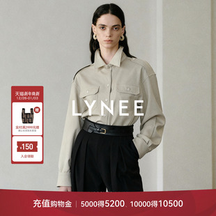 女秋季 LYNEE 衬衫 复古风立领贴袋肩章设计工装 外套 都市猎装