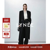 LYNEE 100精纺绵羊毛宽肩大版 气质黑色长大衣女松弛感毛呢外套