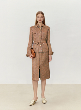 LYNEE【黑标琥珀流光】ch@nel风 重工粗花呢小香风套装/外套女