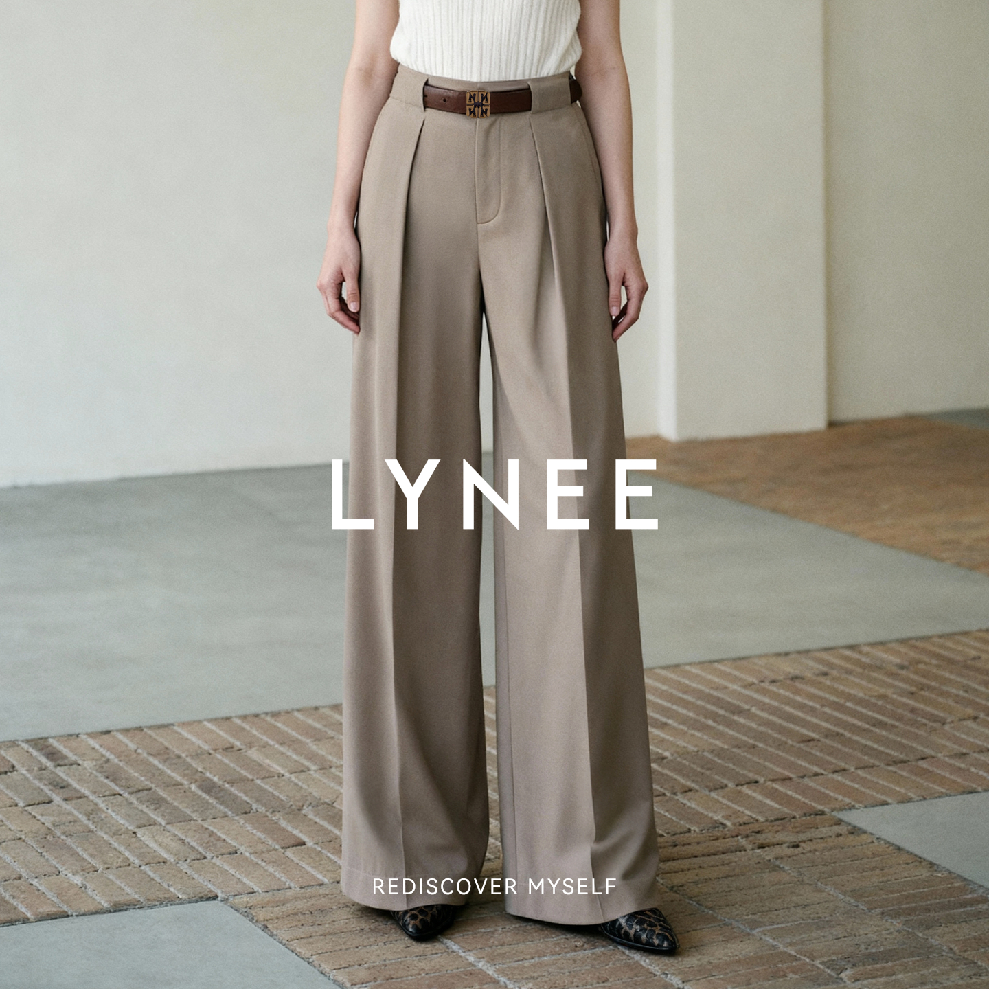 LYNEE 【行迹】无腰头阔腿裤新款女直筒宽松百搭通勤休闲裤长裤