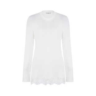 LYNEE【花影】下摆蕾丝长袖T恤 设计感时髦纯欲亲肤通勤圆领白T