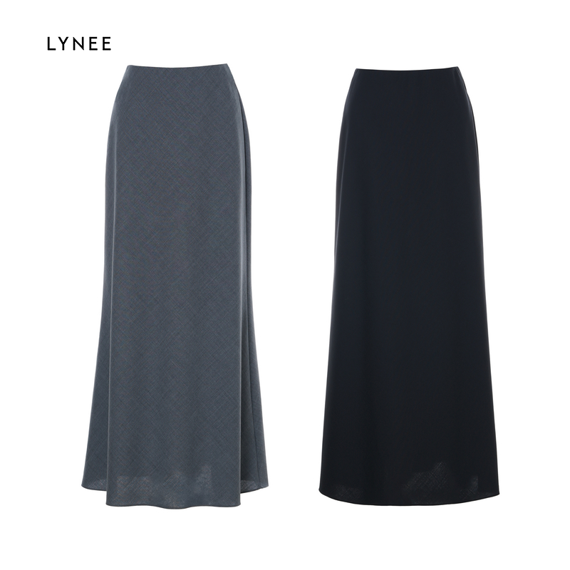 LYNEE 精纺羊毛斜裁简约半身裙女春季新款休闲显瘦半裙百搭