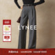 LYNEE 女秋冬休闲裤 牛津裤 老钱风灰色人字纹羊毛无腰头阔腿裤