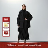 LYNEE 真丝羊毛混纺翻领茧型外套女黑色大衣 权力美学 TORIL