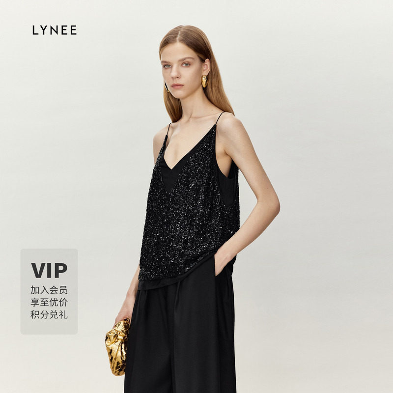LYNEE 假两件V领重工亮片优雅吊带上衣女内搭外穿2026年新款图片