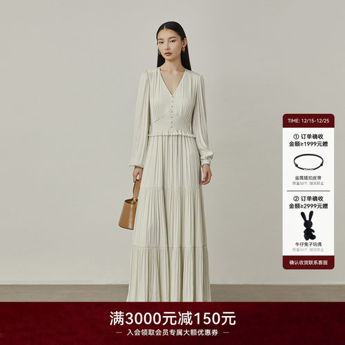 LYNEE气质V领连衣裙女收腰