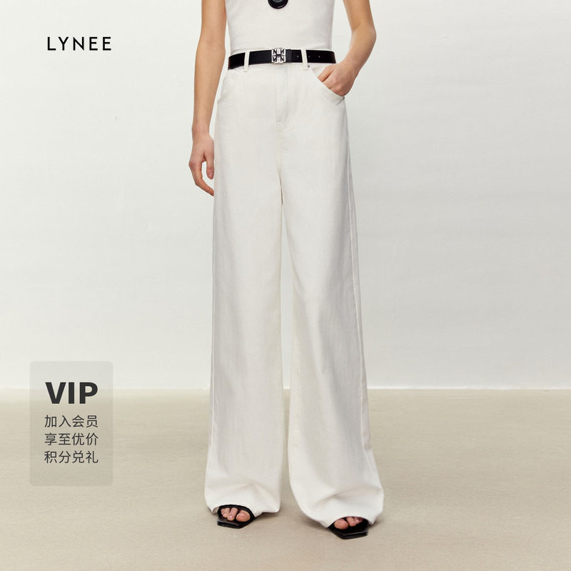 LYNEE高腰直筒白色牛仔裤女百搭图片
