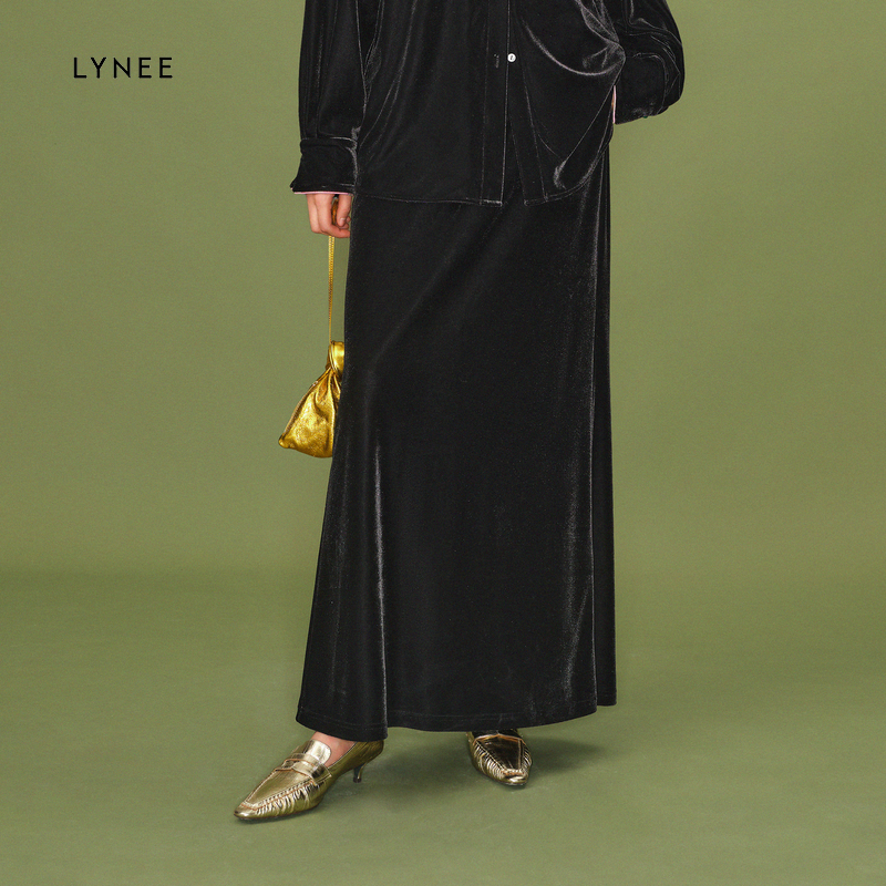 LYNEE 高腰丝绒简约鱼尾半身裙女秋冬新款优雅显瘦气质半裙