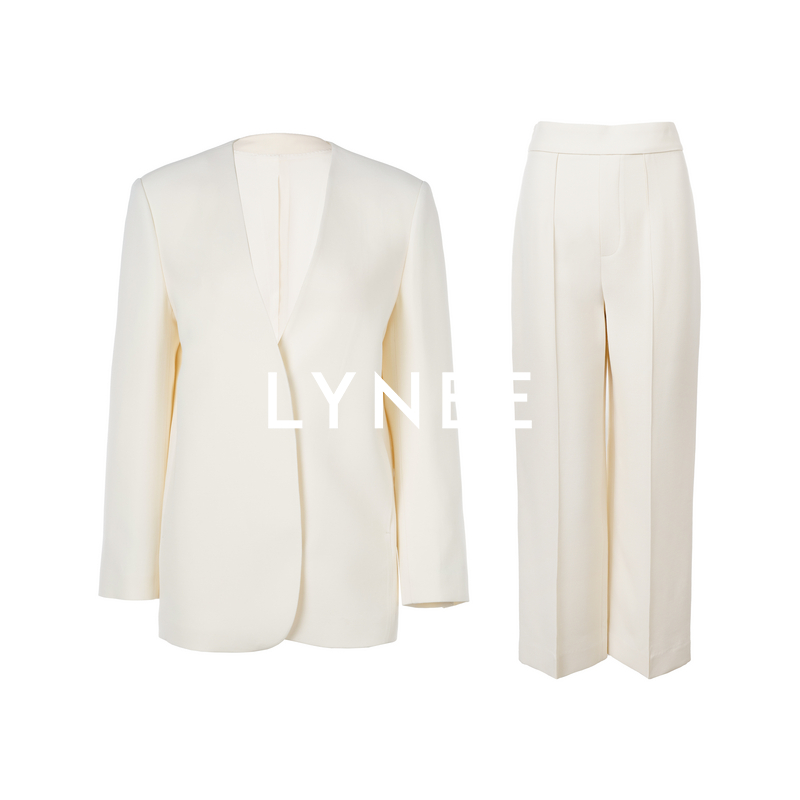 LYNEE【月光】丝毛无领廓形西装立体中缝九分直筒裤通勤套装
