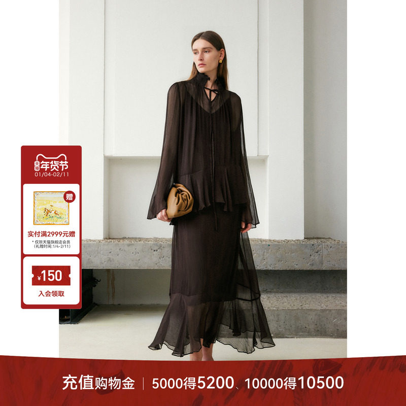 LYNEE【黑标系列】法式优雅荷叶边连衣裙女秋新款设计感气质长裙,女装/女士精品,连衣裙,淘宝优惠券,粉丝福利购,淘宝优惠卷