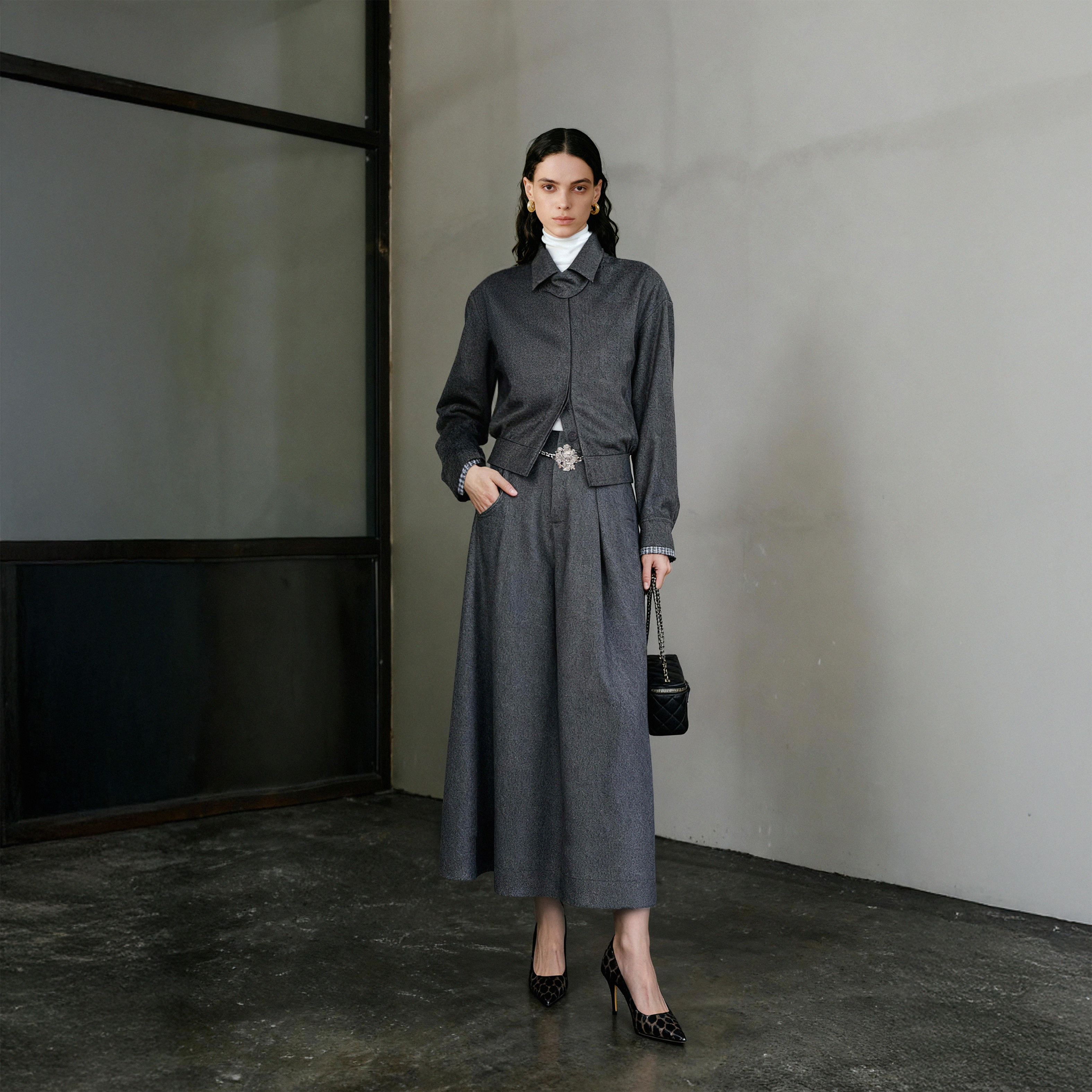 新LYNEE【哈灵顿】小翻领谷仓夹克/A字裤裙老钱风羊毛套装