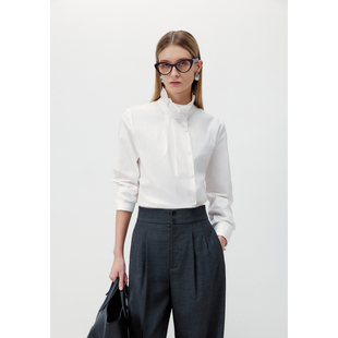 LYNEE【予光】花瓣立领花式上衣女新款棉混纺设计感不规则衬衫