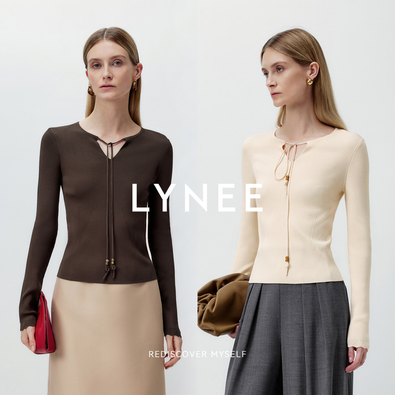 LYNEE【巷口阳光】系带针织上衣2025秋季新款复古长袖套头毛衣