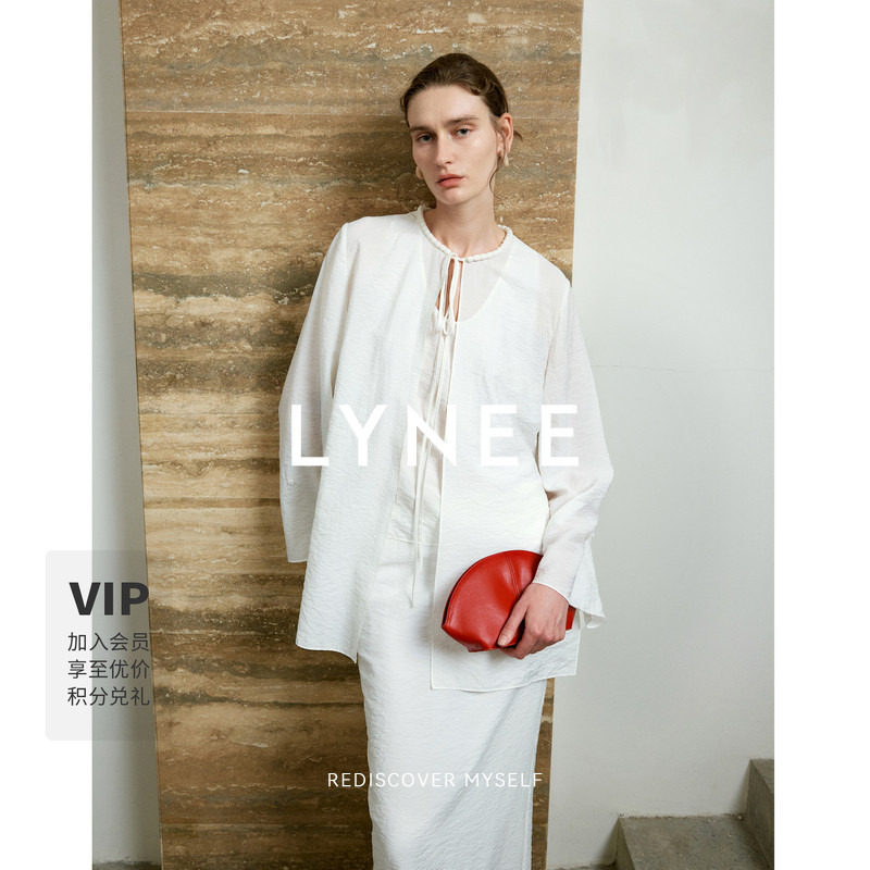 LYNEE 皱感干丝开衫 桑蚕丝混纺 喇叭袖简约上衣 夏季新款