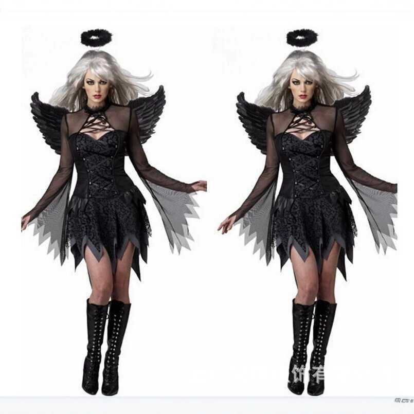 万圣节成人黑白天使装吸血鬼恶魔派对服装化妆舞会女COS表演衣服