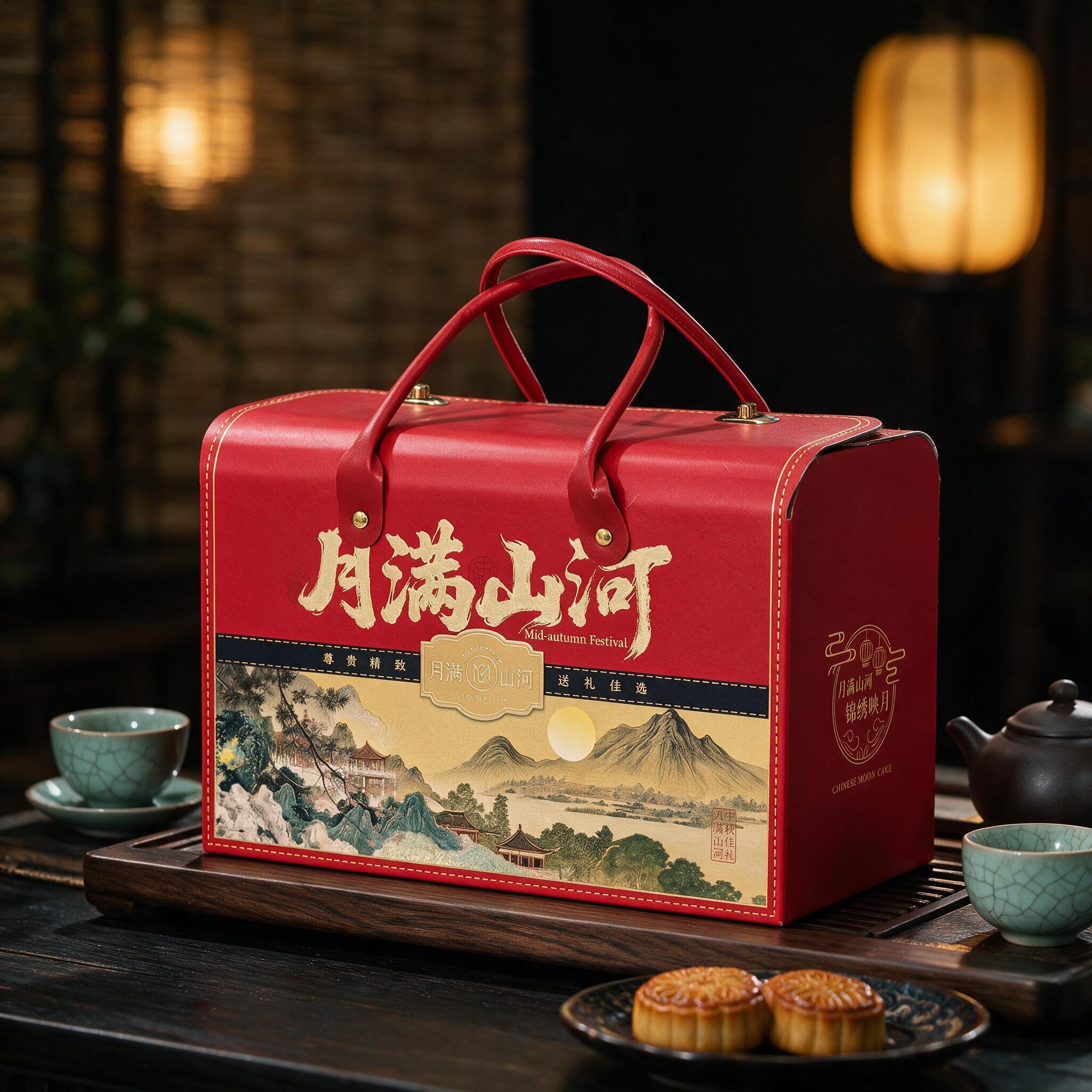 中秋月饼双层手提空礼盒定制图片
