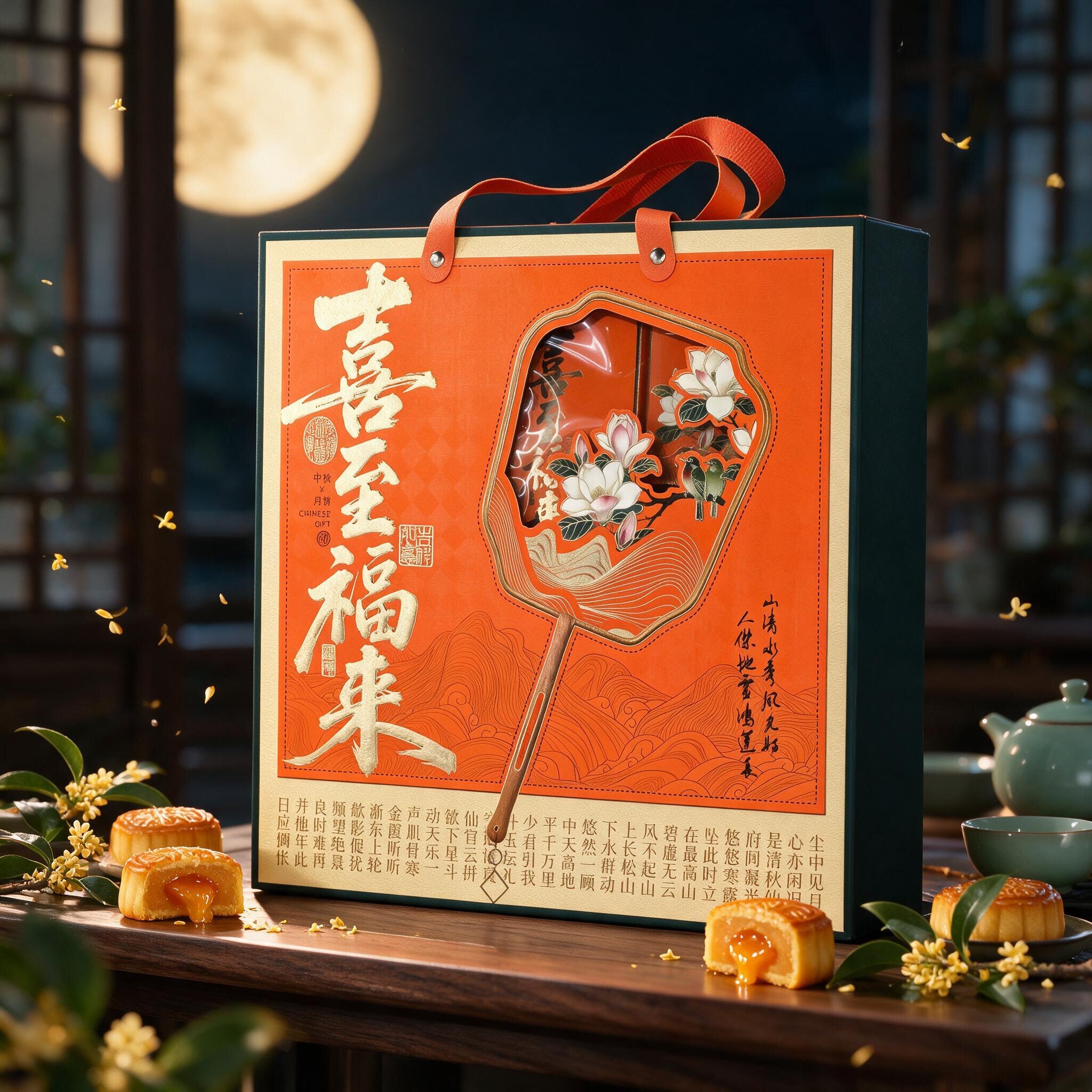 中秋节月饼礼盒中式国风手提礼品包装盒纸质透明窗批发印logo