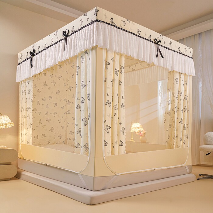 新款2025遮光蚊帐床帘一体式高级卧室家用床幔蒙古包坐床拉链纹帐