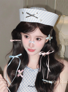闪钻爱心蝴蝶结水手帽女