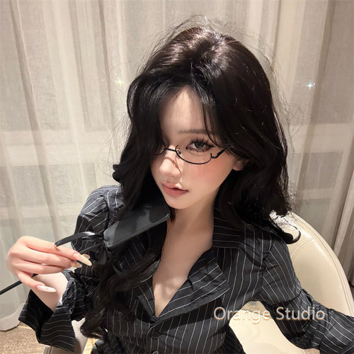 日系下半框无镜片眼镜