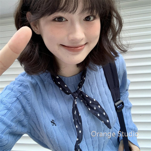 日杂风古着感黑色波点丝巾