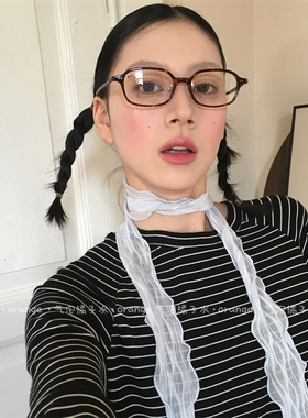 韩系ins风蓝色皱褶丝巾