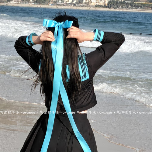 黛绿色蝴蝶结飘带发夹