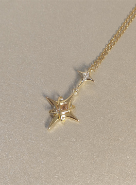 古着感金色闪钻四芒星项链