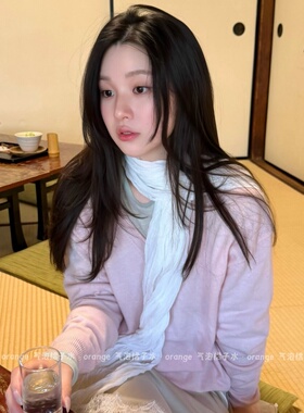 韩系早秋氛围感白色褶皱丝巾