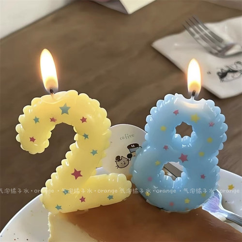 彩色马卡龙星星花边数字蜡烛