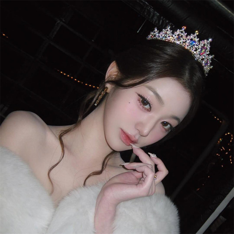 张元英同款公主水晶皇冠爆闪千金风锆石王冠十八岁生日成人礼发饰