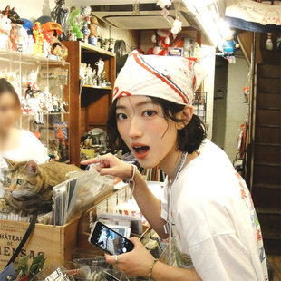 美式 饰三角巾街头感发带 甜酷辣妹纯棉方巾包头巾日系复古千禧风装