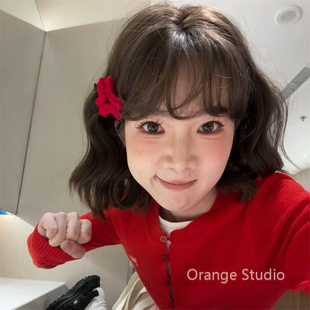 红色愤怒生气发夹女小众童趣搞怪针织发卡甜美侧边刘海夹发卡头饰