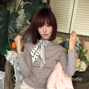 日系古着感波点拼接丝巾女小众温柔薄款高级感领巾韩系氛围感围巾