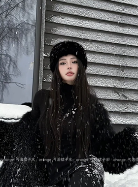 复古千禧辣妹黑色狐狸帽子