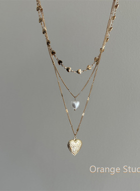 vintage金色爱心多层叠戴项链