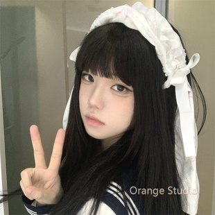日系白色蕾丝lolita兔耳发带女甜酷亚文化蝴蝶结飘带发饰lo娘头饰