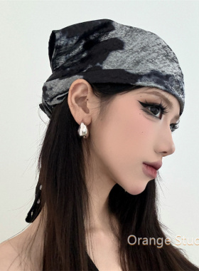 美式沙丘废土风复古头巾朋克辣妹水墨晕染三角巾y2k街头感包头巾