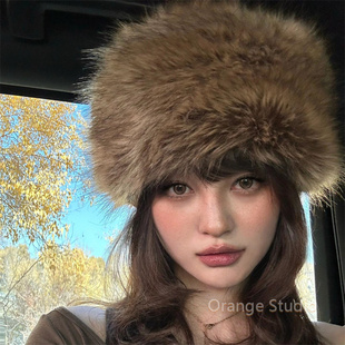 欧美辣妹风仿狐狸毛盆帽复古原宿千禧风毛绒蒙古帽冬季保暖包头帽