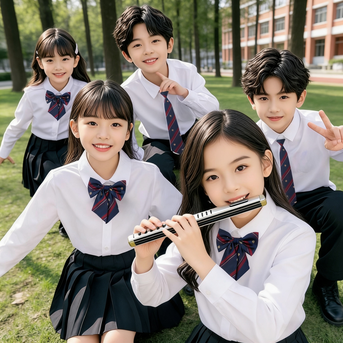 六一儿童白衬衫长袖男女童衬衣黑裤演出服小学生运动会毕业照班服