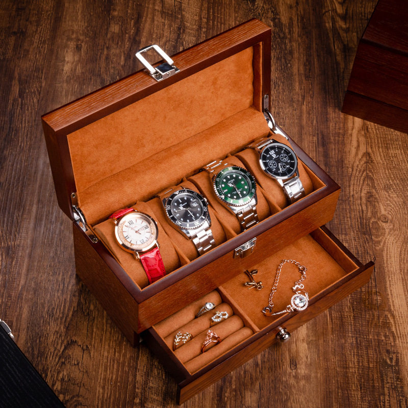 木质双层手表珠宝饰品收纳盒子水曲柳腕表戒指首饰多功能展示礼物