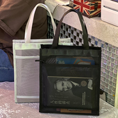 收纳包 新款 网纱竖款 百搭手提包透明透水洗漱包游泳健身手提袋时尚