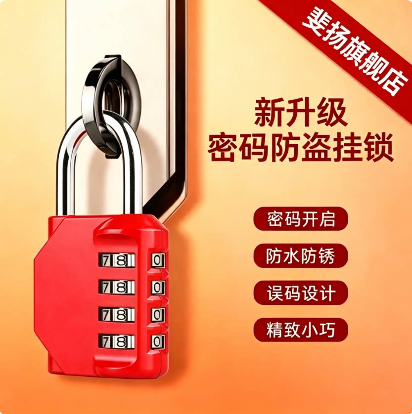斐扬防误码防水合金密码锁学生家用加厚加粗挂锁健身房柜子柜锁
