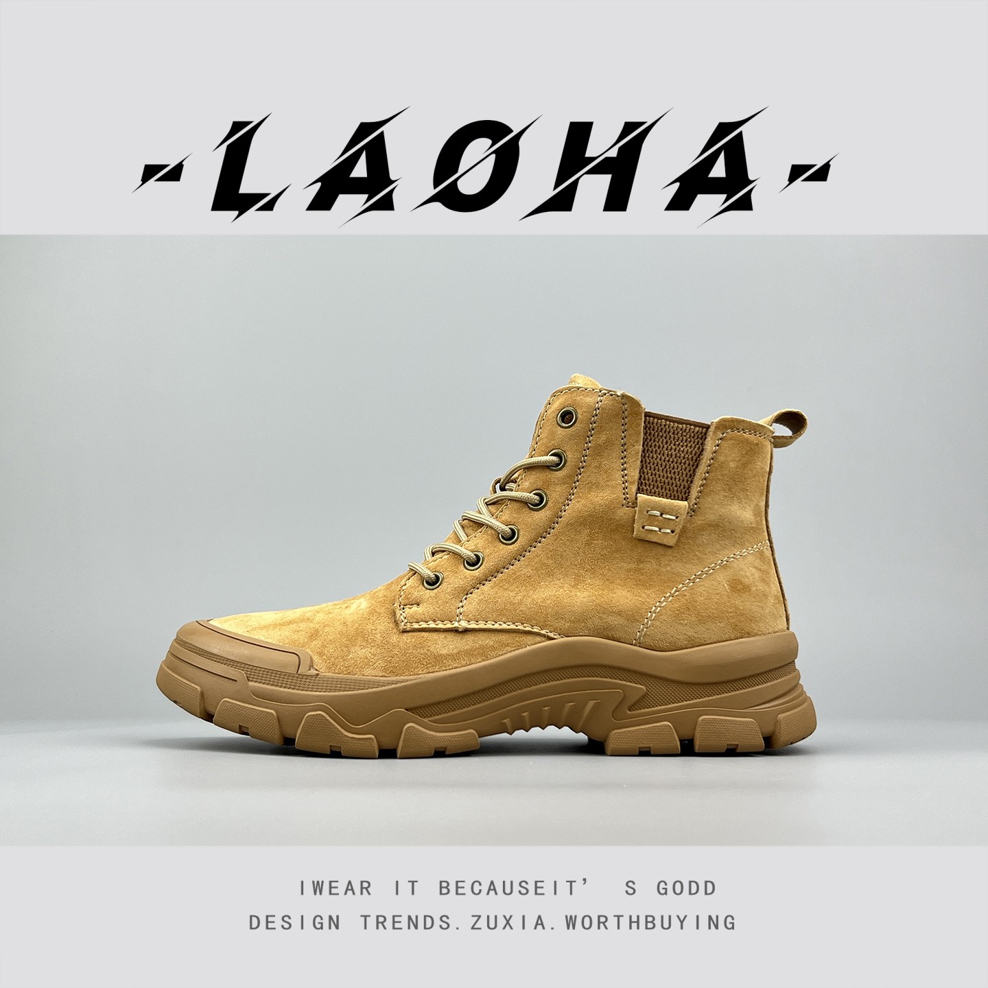 外贸男女皮质厚底美式马丁靴情侣旅游徒步户外工装鞋复古大黄短靴